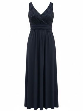 Elegant Navy Embellished Maxi Dress - Classic Evening Wear